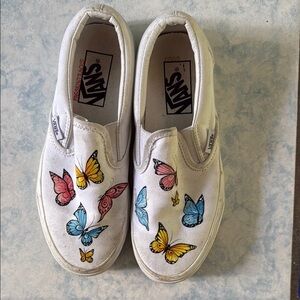 Vans White Slip-On Sneakers with Colorful Butterflies